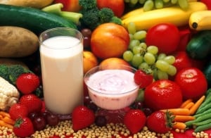 milk, yogurt and fruit